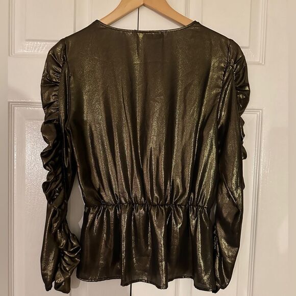 ZARA Blouse Gold Wrap Shirt Peplum Top Size Small - Picture 6 of 9
